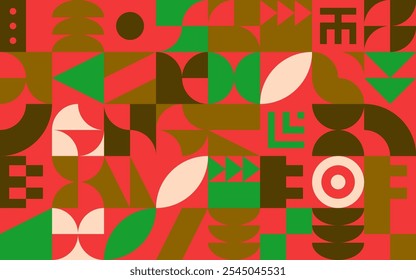 Christmas background with bauhaus or neo-geo shapes. Xmas winter holidays ornament.