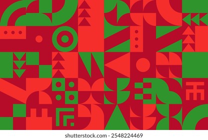 Christmas background with bauhaus or neo-geo shapes. Xmas winter holidays ornament.