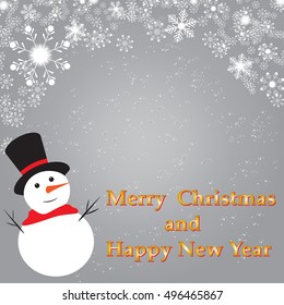 Christmas background. Beautiful abstract on gray background with snowflakes, snow and snowman with Merry christmas and happy new year. Vector Illustration. Eps10.