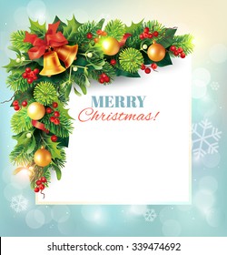Christmas background with beautiful fir garland and place for message. Vector illustration.