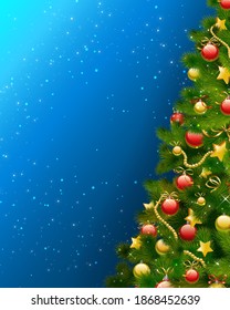 Christmas background with beautifully decorated christmas tree - vector illustration