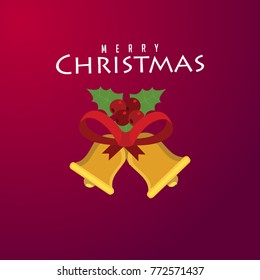 Christmas background with christmas  bell, red ribbon.