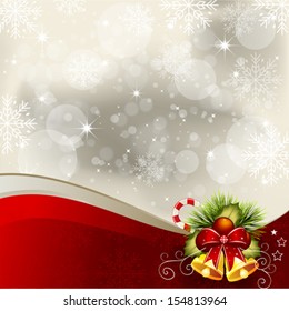 Christmas background with bells and decorative bow
