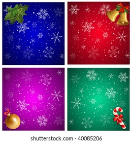 Christmas background with bells, holly and snow