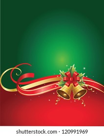 christmas background with bells and ribbons