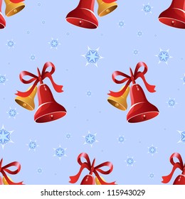 Christmas background with bells and snowflakes. Seamless vector pattern