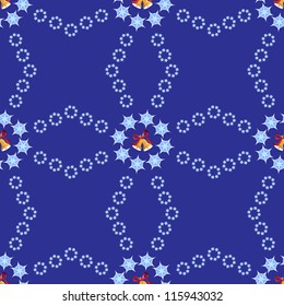 Christmas background with bells and snowflakes. Seamless vector pattern