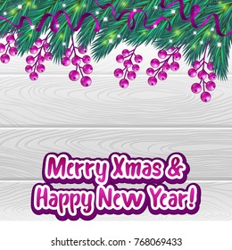 Christmas background with berries and fir tree
