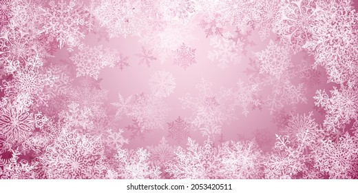 Christmas background of big complex snowflakes in pinkish colors