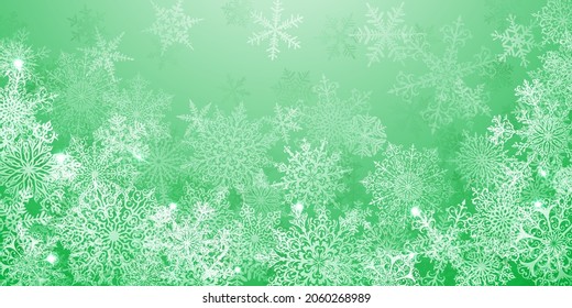 Christmas background of big complex snowflakes in green colors