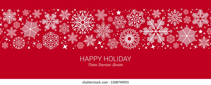 Christmas background of big and small snowflakes, white on red