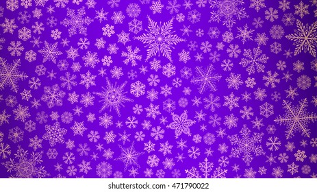 Christmas background of big and small snowflakes in violet colors
