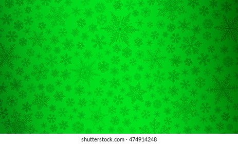 Christmas background of big and small snowflakes in green colors