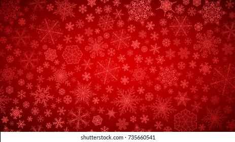Christmas background of big and small snowflakes, white on red