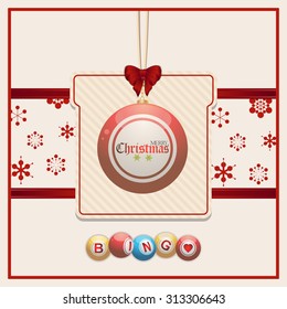 Christmas Background with Bingo Bauble over Cardboard Tag
