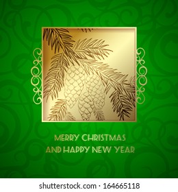 Christmas background with bird and fir. Vector illustration.