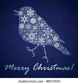 Christmas background with bird from snowflakes