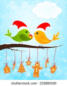 Christmas background with birds