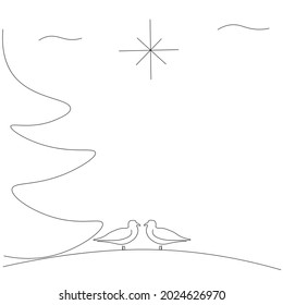 Fondo navideño con ilustración vectorial de dibujo de aves