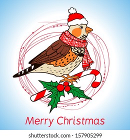 Christmas background with bird.Vector illustration