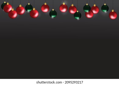 Fondo de Navidad. Fondo negro con bola de navidad, rojo y verde. Ilustración vectorial. Concepto de celebración.