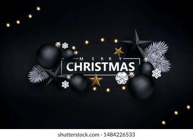 Christmas background with black balls