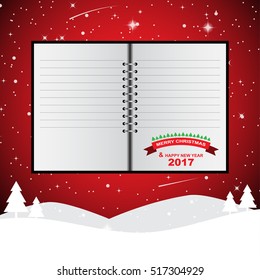 Christmas background with blank notebook