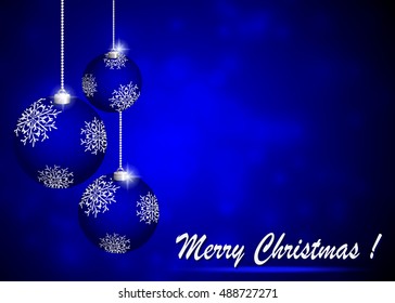 Christmas background blue with ball and snowflake
