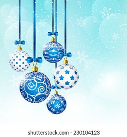 Christmas background with blue balls