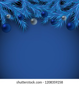 Christmas background with blue christmas balls. Good New Year spirit