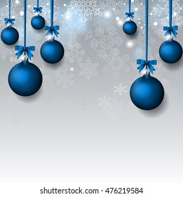 Christmas Background with blue balls hinging