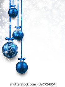 Christmas background with blue balls. Vector Illustration.