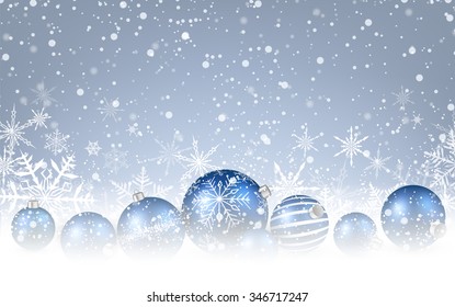 Weihnachtshintergrund mit blauen Bälle. Vektorgrafik.