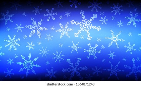 Christmas background in blue color with big bright snowflakes on backdrop