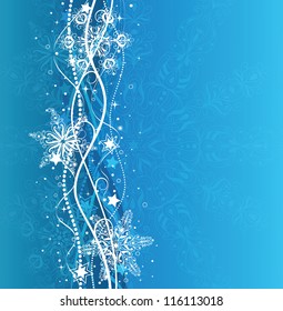 Christmas background in blue colors with snowflakes and stars.