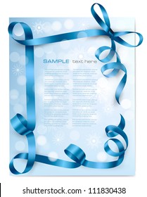 Christmas background with blue gift bow with blue ribbons. Vector