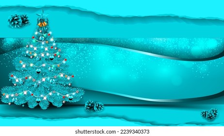 Christmas background with blue pine tree decoration. Christmas pine tree decoration ideas with black and blue pine tree with ornament