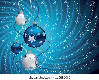 Christmas background with blue and silver balls.