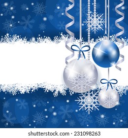 Christmas background in blue and silver with copy space, vector eps 10