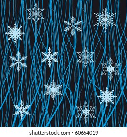 Christmas background with blue snowflakes. Vector illustration