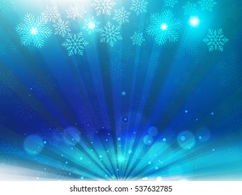 Christmas background with blue star and snowflakes. Abstract Vector