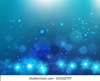 Christmas background with blue star and snowflakes. Abstract Vector