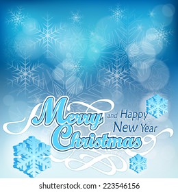 Christmas background in blue & text, winter design, vector illustration