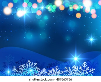Christmas background with blue and white snowflakes in various styles. Abstract Vector Illustration. Eps10.