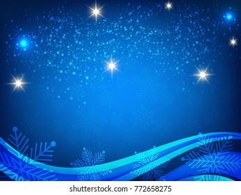 Christmas background with blue and white snowflakes and snow ball in various styles. Abstract Vector Illustration.