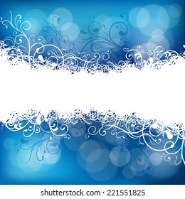 Christmas background in blue, winter design, vector illustration