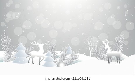 Christmas background with bokeh, reindeer and snowflakes. Merry christmas and happy new year background decoration.