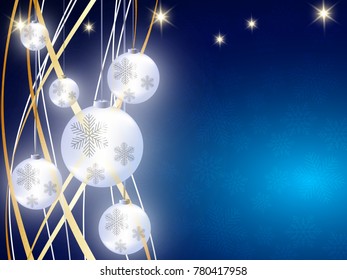 Christmas background, Bokeh snowflakes , blue background, red ball, Christmas tree backgrounred