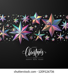 Christmas Background with Border of Holographic Stars, Beads and Glitter