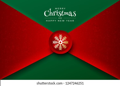 Christmas Background with Border made of Cutout Gold Foil Stars and Silver Snowflakes. Chic Xmas Greeting Card and Happy New Year design. Vector illustrate.